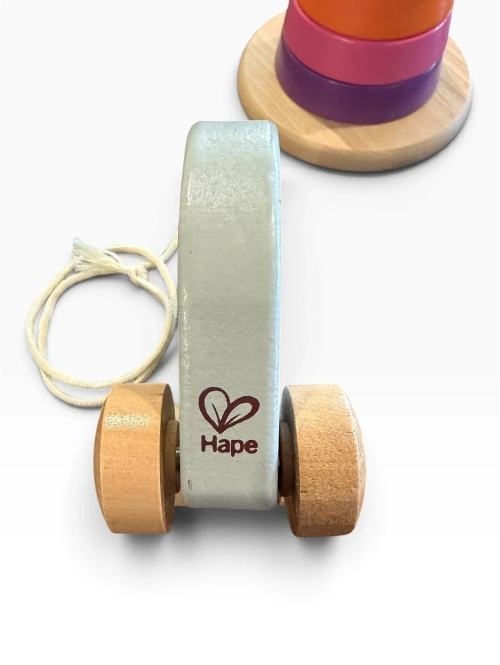 Hape Wooden Pull-Along Elephant Toy, Frog Car, and Colorful Stacking Rings Set